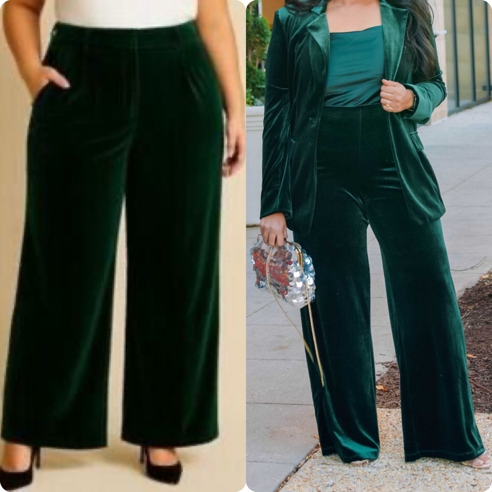 NWT Gibson Latimer Green Velvet Wide Leg High Rise Pants Size 16